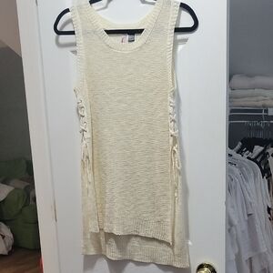 Love By Design Ivory Lace-Up Side Sleeveless Knit Sweater Tunic M